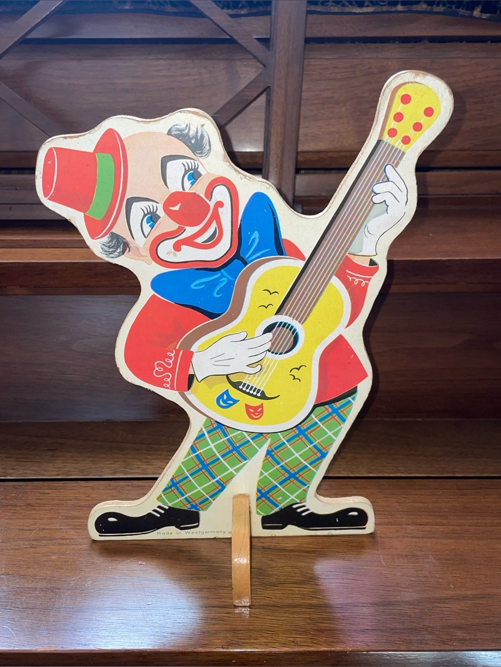 Vintage Two Sided Clown Painted Wood, Made in West Germany